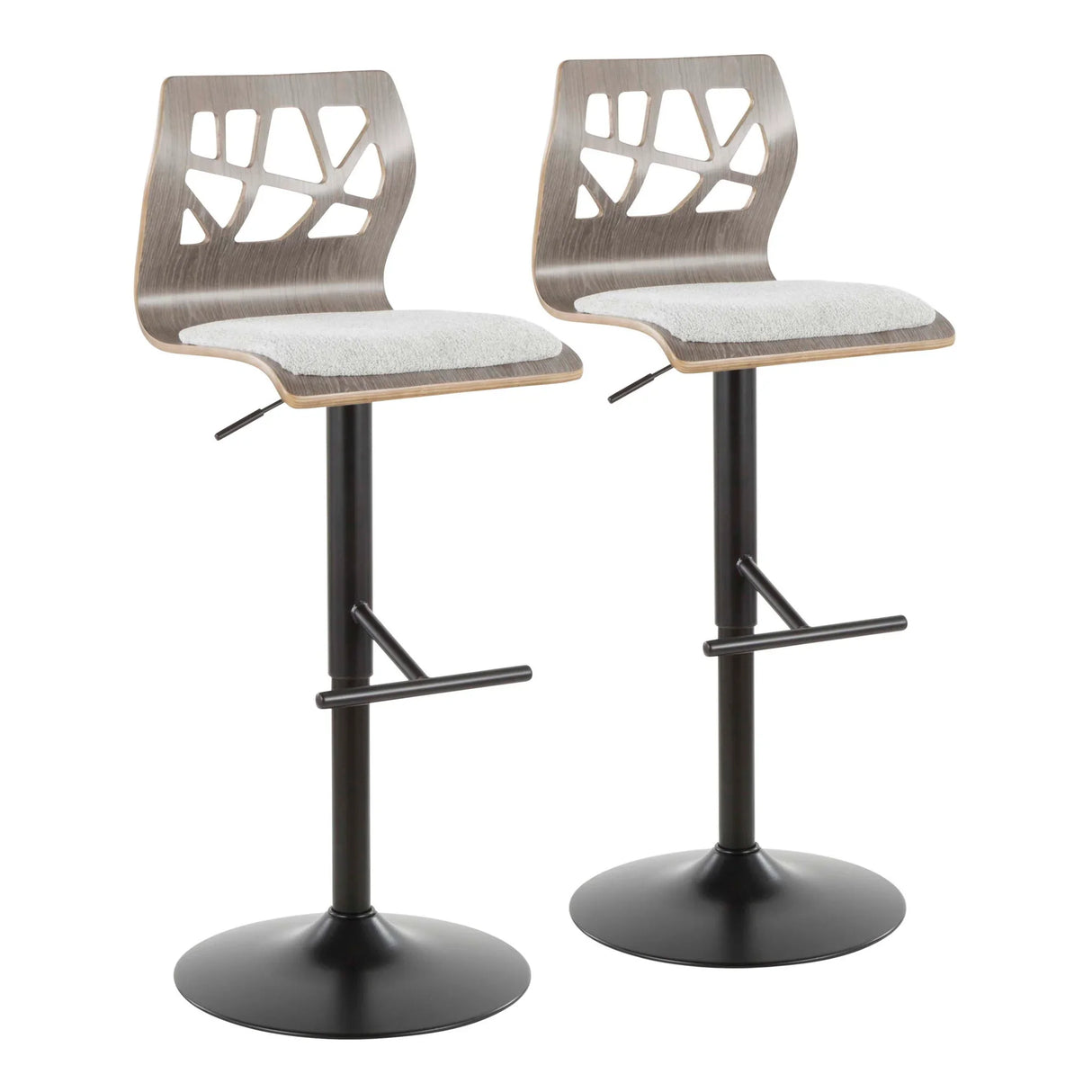 Folia - Mid Century Modern Adjustable Barstool With Swivel & Rounded T Footrest (Set of 2) - Furniture Home Direct