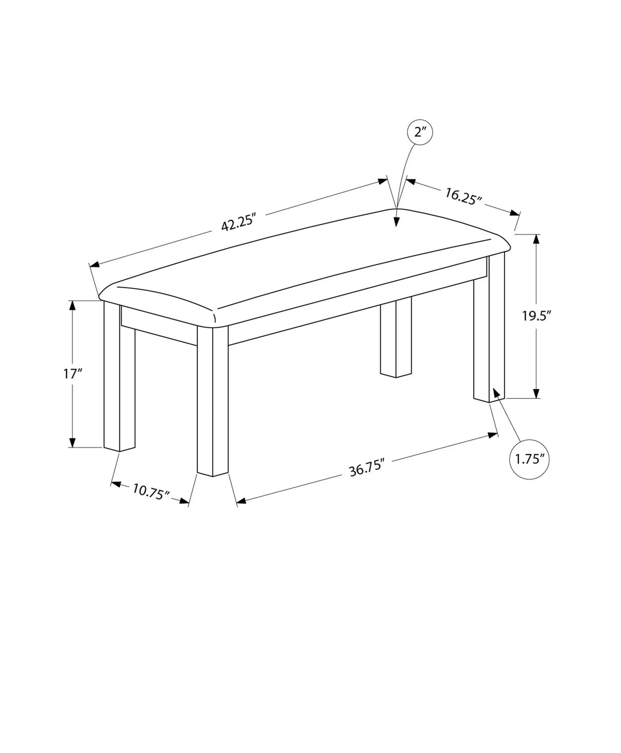 Bench, Rectangular, Upholstered, Dining Room, Entryway, Transitional - Furniture Home Direct