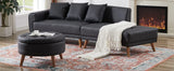 107 Inch Black Sectional With Round Storage Ottoman - Furniture Home Direct