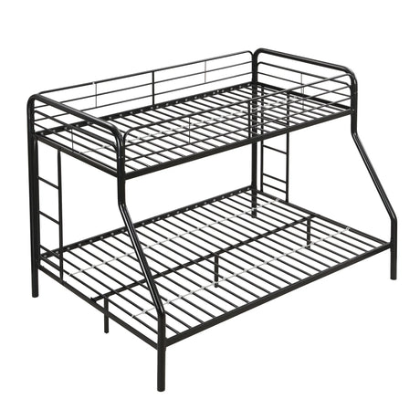 Modern Twin Over Full Metal Bunk Bed With Trundle And Dual Side Ladder And Metal Design - Black / Brown - Furniture Home Direct
