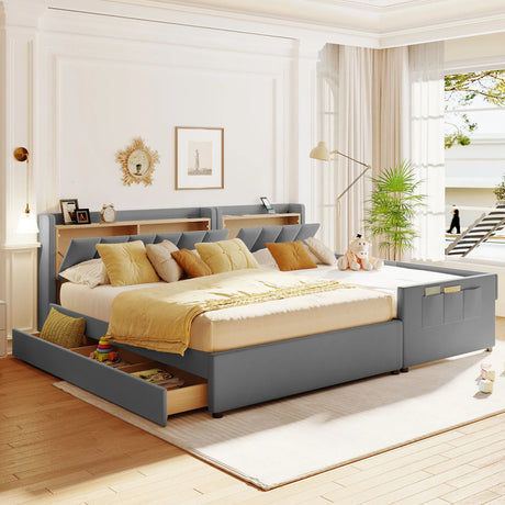 Platform Bed Upholstered Storage Hydraulic Drawers Gray - Furniture Home Direct