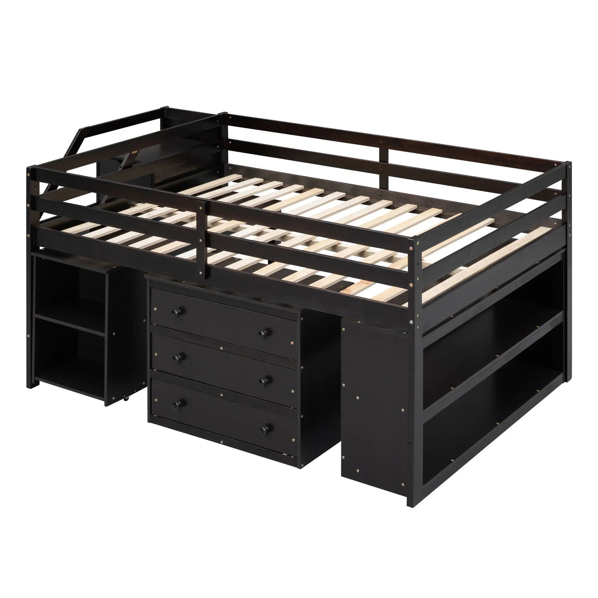 Loft Bed With Retractable Writing Desk And 3 Drawers With Storage Stairs And Shelves - Furniture Home Direct