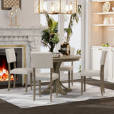Retro Round Dining Table Set With Curved Trestle Style Table Legs And Upholstered Chairs For Dining Room - Furniture Home Direct