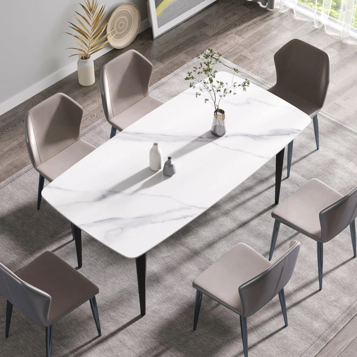 70.87" Modern Artificial Stone Curved Black Metal Leg Dining Table, Can Accommodate 6-8 People - White / Black - Furniture Home Direct