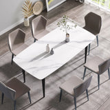 70.87" Modern Artificial Stone Curved Black Metal Leg Dining Table, Can Accommodate 6-8 People - White / Black - Furniture Home Direct
