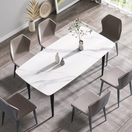 70.87" Modern Artificial Stone Curved Black Metal Leg Dining Table, Can Accommodate 6-8 People - White / Black - Furniture Home Direct