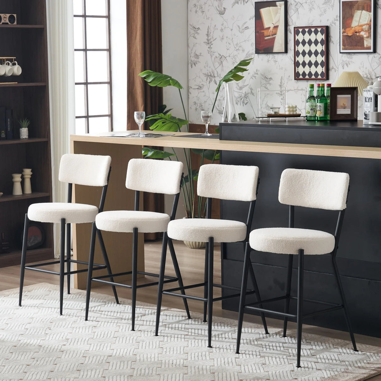 Modern Teddy Fabric Upholstered Bar Stools - Black Legs - Furniture Home Direct