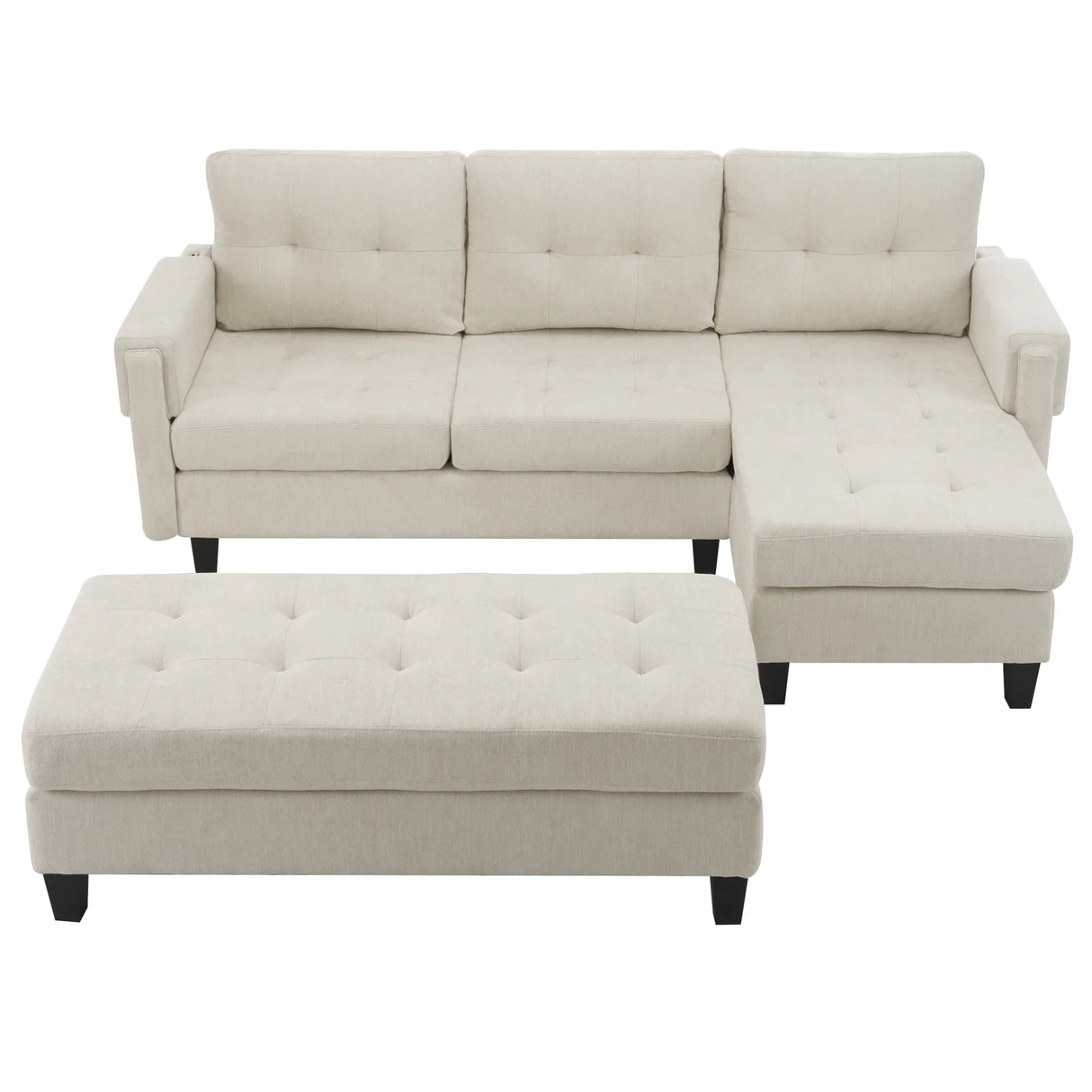 Sleeper Sectional Chenille L Shaped With Chaise Beige - Furniture Home Direct