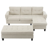 Sleeper Sectional Chenille L Shaped With Chaise Beige - Furniture Home Direct