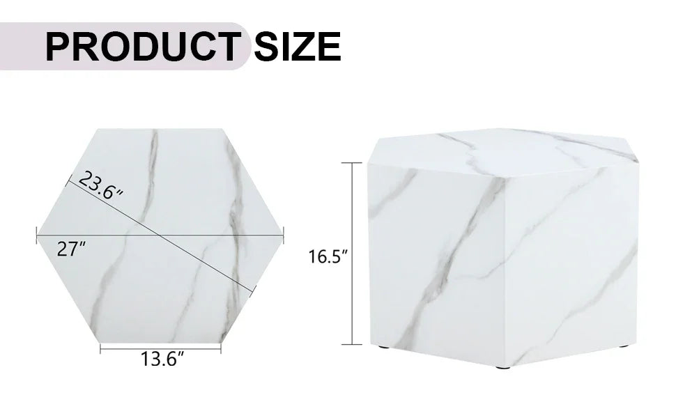 Coffee Table Marble-Effect Cube Geometric Design White - Furniture Home Direct