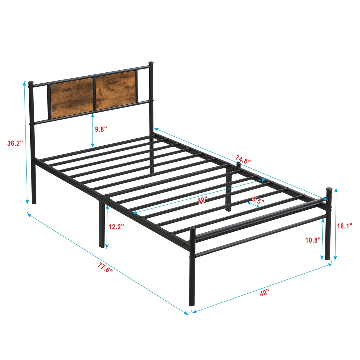 Modern Metal Bedframe With Headboard, Durable Steel Structure - Furniture Home Direct