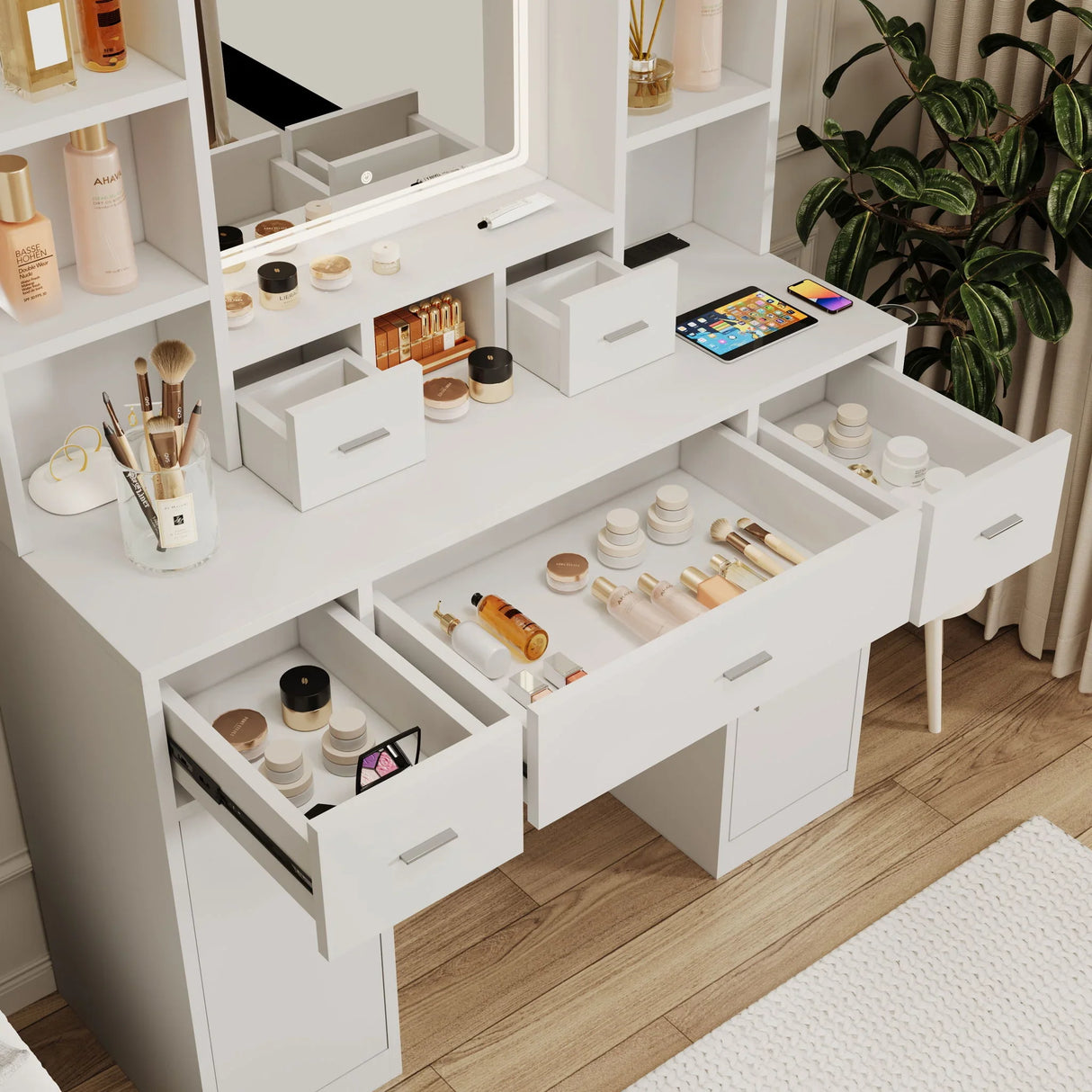43.31" Newly Designed Smart Mirror Dressing Table With Drawers And Storage Cabinet, Dressing Table With Dressing Pad For Bedroom, Dressing Room - Furniture Home Direct