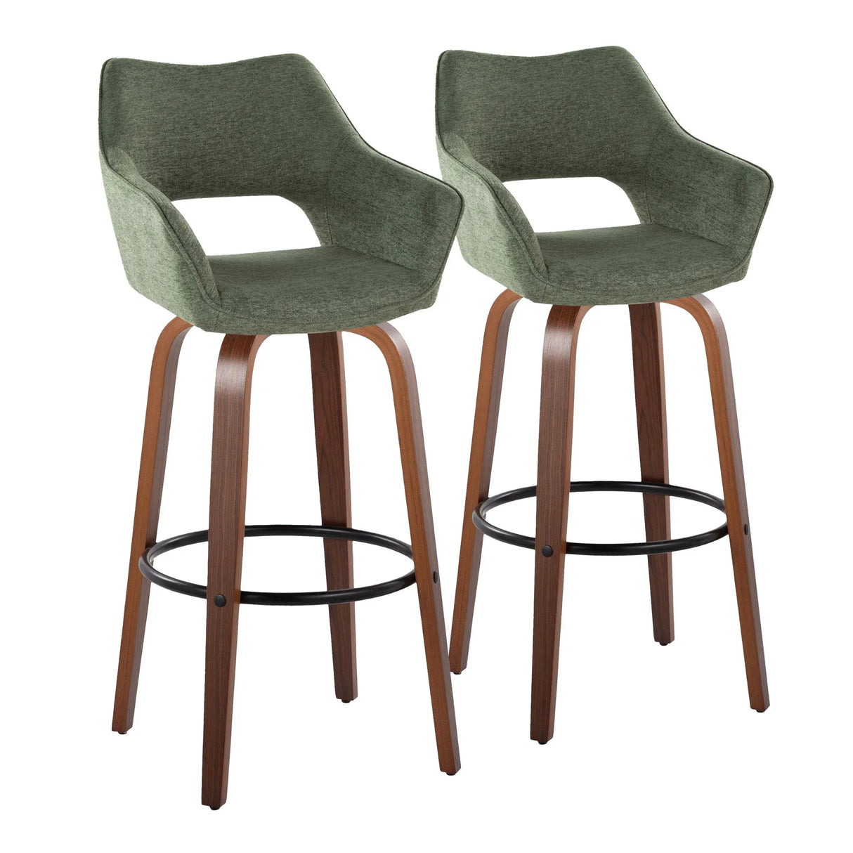 Mustang - Contemporary Fixed Height Barstool With Swivel & Round Footrest (Set of 2) - Furniture Home Direct