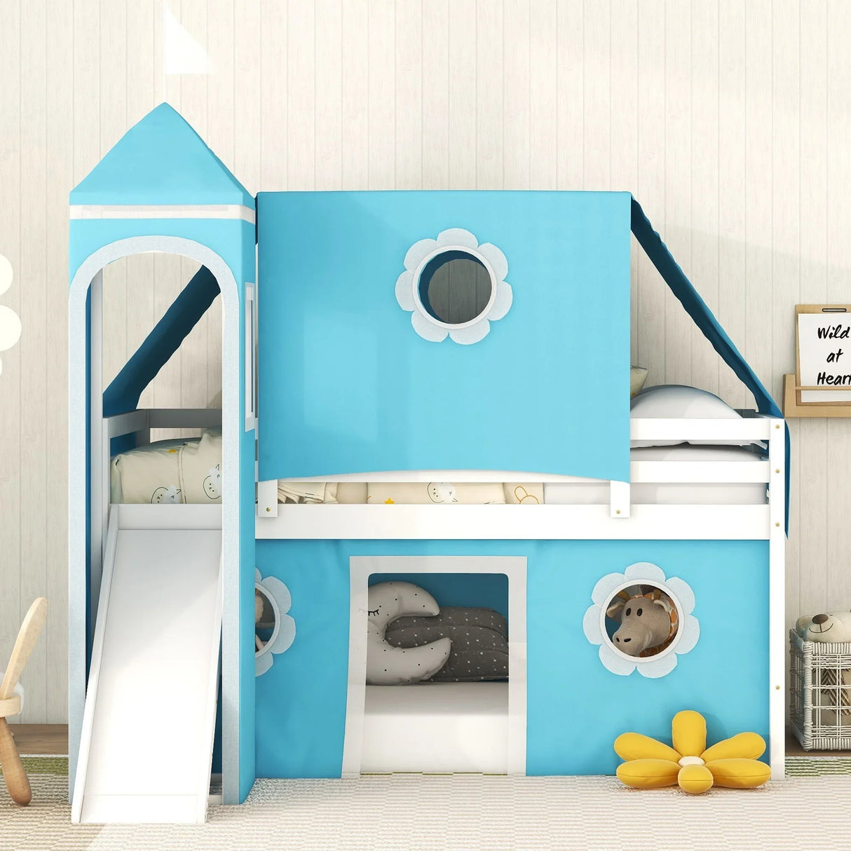 Loft Bed With Slide Tent And Tower Fun Playhouse Design - Furniture Home Direct