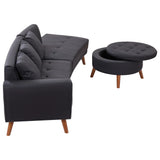 107 Inch Black Sectional With Round Storage Ottoman - Furniture Home Direct