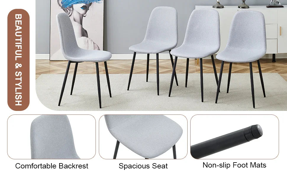 Dining Chairs Set Linen Cotton Upholstery Light Gray - Furniture Home Direct