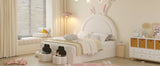 Rabbit-Shaped Bed for Kids Upholstered Full-Size White - Furniture Home Direct