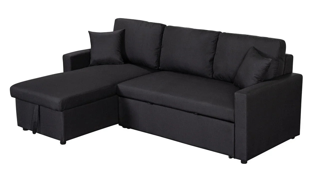 Paisley - Linen Fabric Reversible Sleeper Sectional Sofa With Storage Chaise - Furniture Home Direct