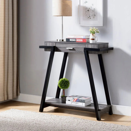 Modern Hallway Display Table With Drawer & Bottom Shelve - Distressed Gray / Black - Furniture Home Direct