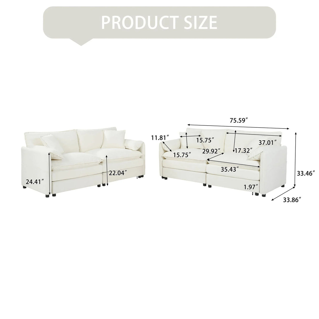 Modern Chenille Oversized Deep Seat Luxury 2 Piece Sofa Set With 4 Pillows - Furniture Home Direct