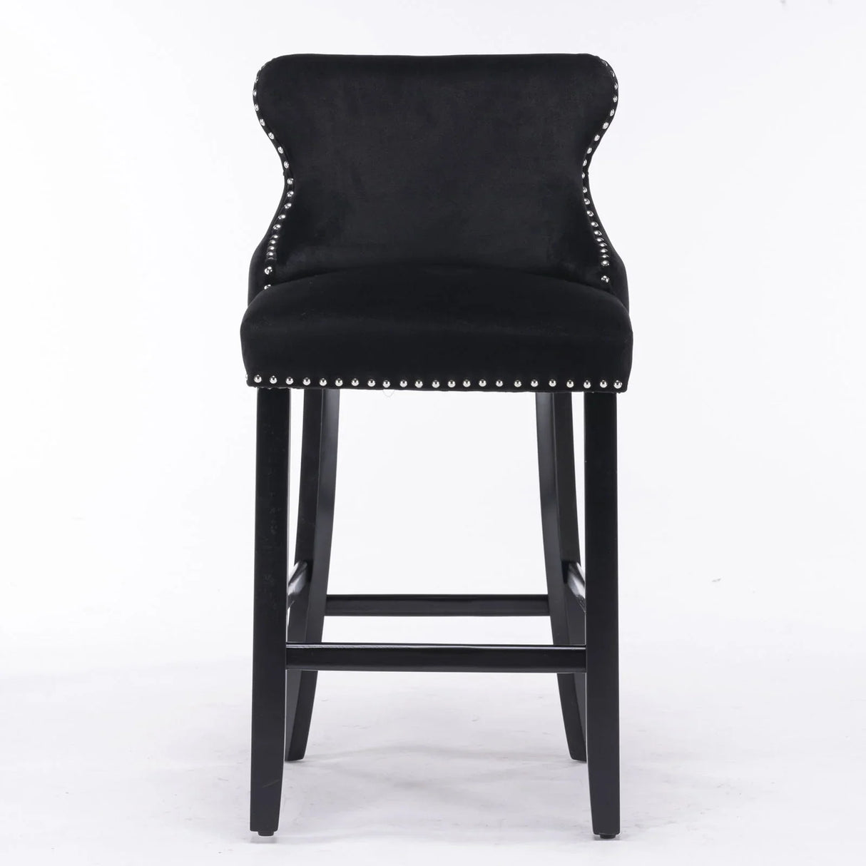 Contemporary Velvet Upholstered Wing-Back Barstools With Button Tufted Decoration And Wooden Legs, And Chrome Nailhead Trim, Leisure Style Bar Chairs, Bar Stools (Set of 2) - Furniture Home Direct