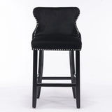 Contemporary Velvet Upholstered Wing-Back Barstools With Button Tufted Decoration And Wooden Legs, And Chrome Nailhead Trim, Leisure Style Bar Chairs, Bar Stools (Set of 2) - Furniture Home Direct