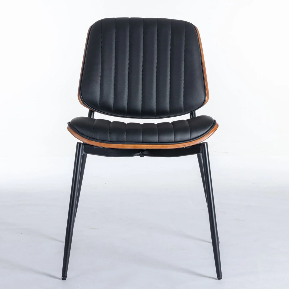 Dining Chairs (Set of 2) Mid-Century Modern Retro Faux Leather Chair With Walnut Bentwood Back Upholstered Seat Metal Legs Adjustable Foot For Kitchen Dining Room Chairs - Furniture Home Direct