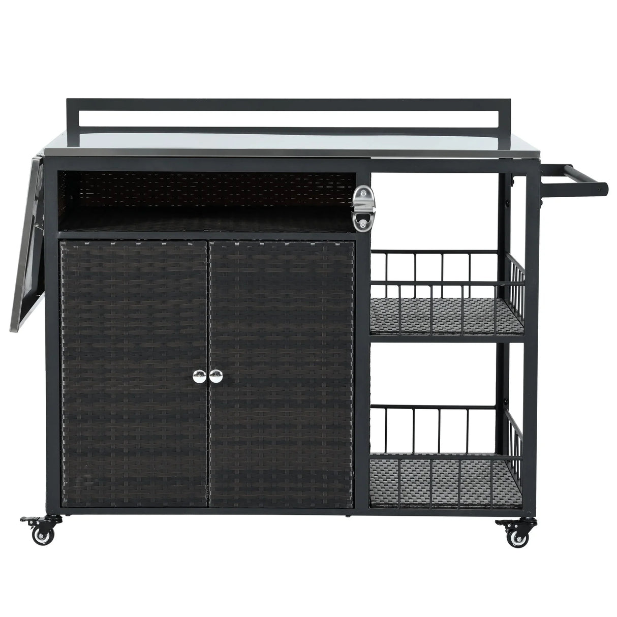 Outdoor Kitchen Island With Storage, Cooking Station, Grill Cart, Foldable Tabletop, And Bottle Opener - Dark Brown - Furniture Home Direct