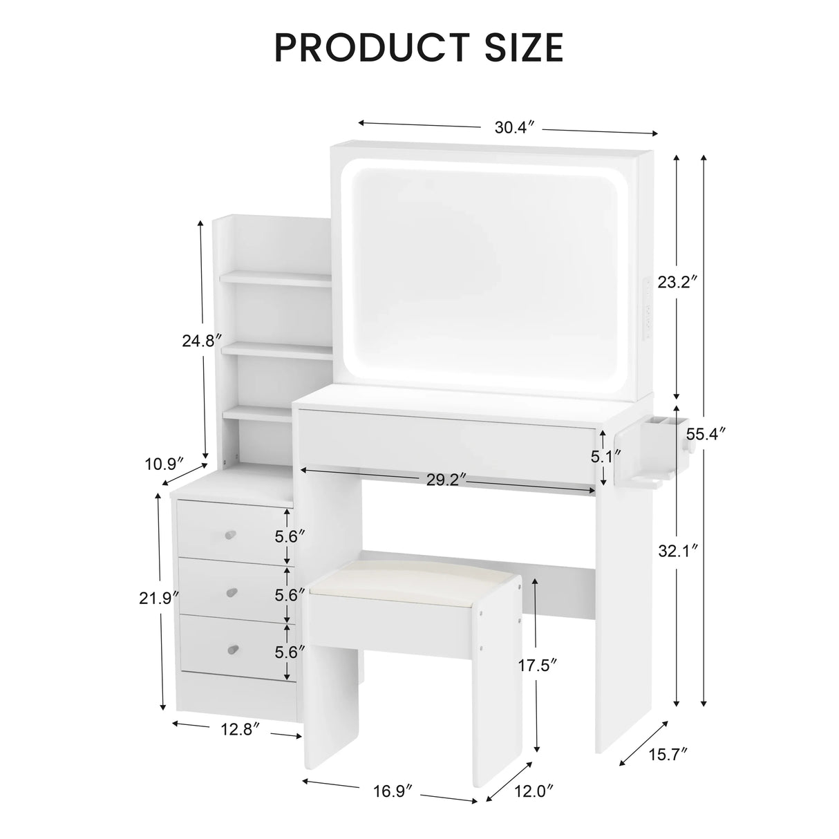 Vanity Table With LED Mirror And Built In Storage White - Furniture Home Direct