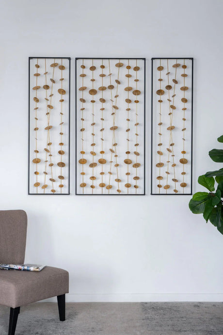 Metal Decorative Wall Art With Frame, Wall Decor For Living Room (Set of 3) - Gold - Furniture Home Direct