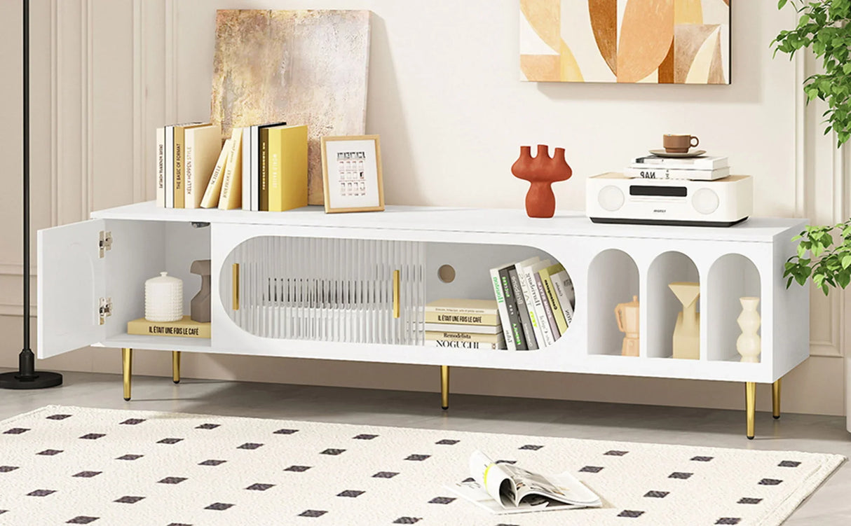 Modern TV Stand With 3 Shelves And 2 Cabinets - Furniture Home Direct