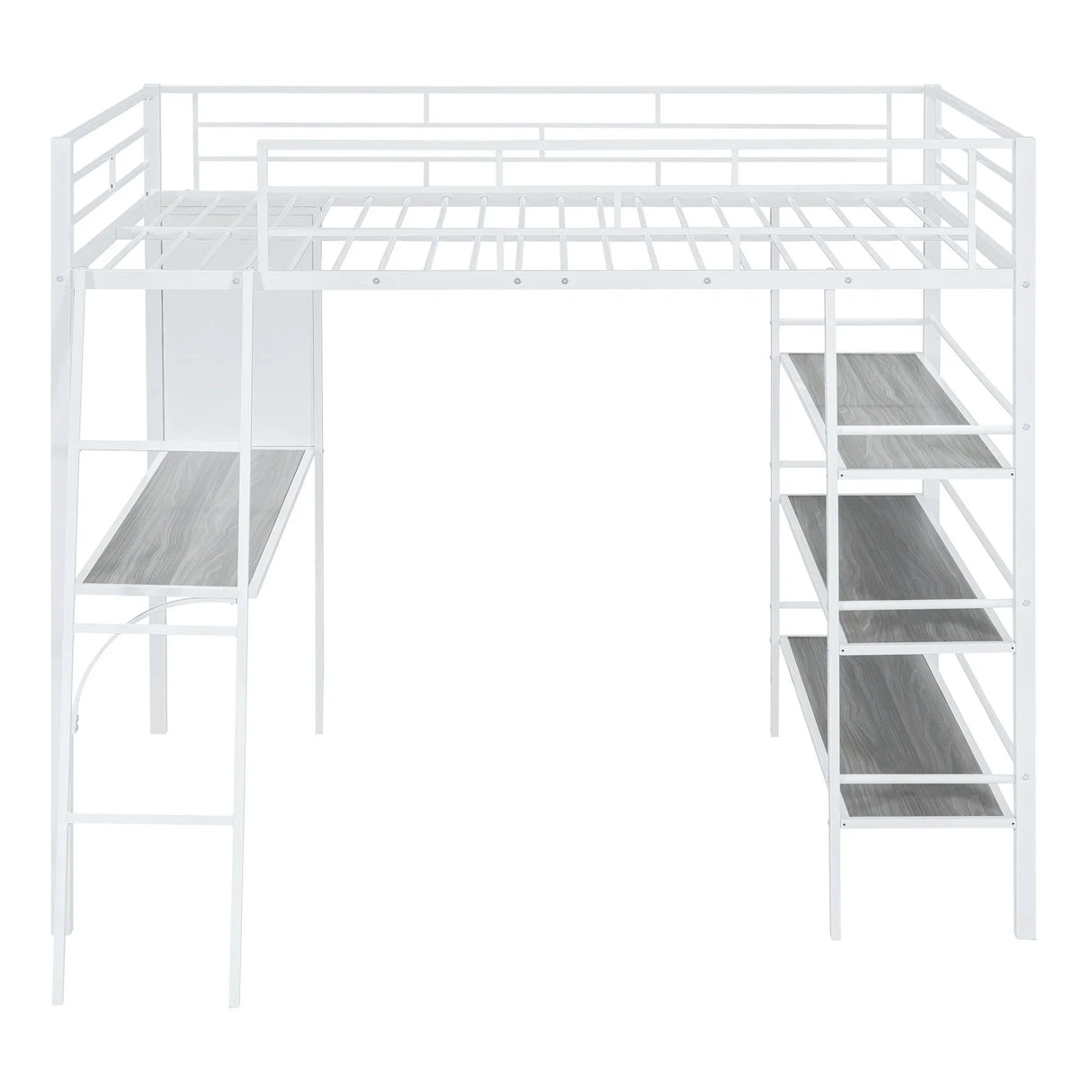 Bed With 3 Layers Of Shelves And Desk, Stylish Frame Bed - Furniture Home Direct