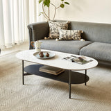 Contemporary Coffee Table Sintered Stone Surface With Ceramic Finish Double Layer Design Base Matte Shelf Modern Living Room Center Table - White / Gray - Furniture Home Direct