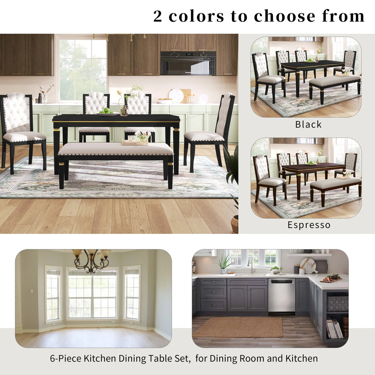Dining Set With Tufted High Back Chairs And Bench Black - Furniture Home Direct