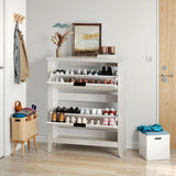 Retro Shoe Storage Cabinet, Mid Century Vintage Freestanding With 2 Flip Drawers, Suitable For Entryway - Retro White / White / Vintage - Furniture Home Direct