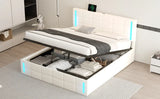 Storage Bed With LED Lights And Hydraulic Lift White - Furniture Home Direct