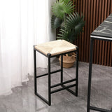 Boho Style Backless Bar Stools (Set of 2) With Paper Rope Woven Seat & Metal Frame For Kitchen Counter - Furniture Home Direct