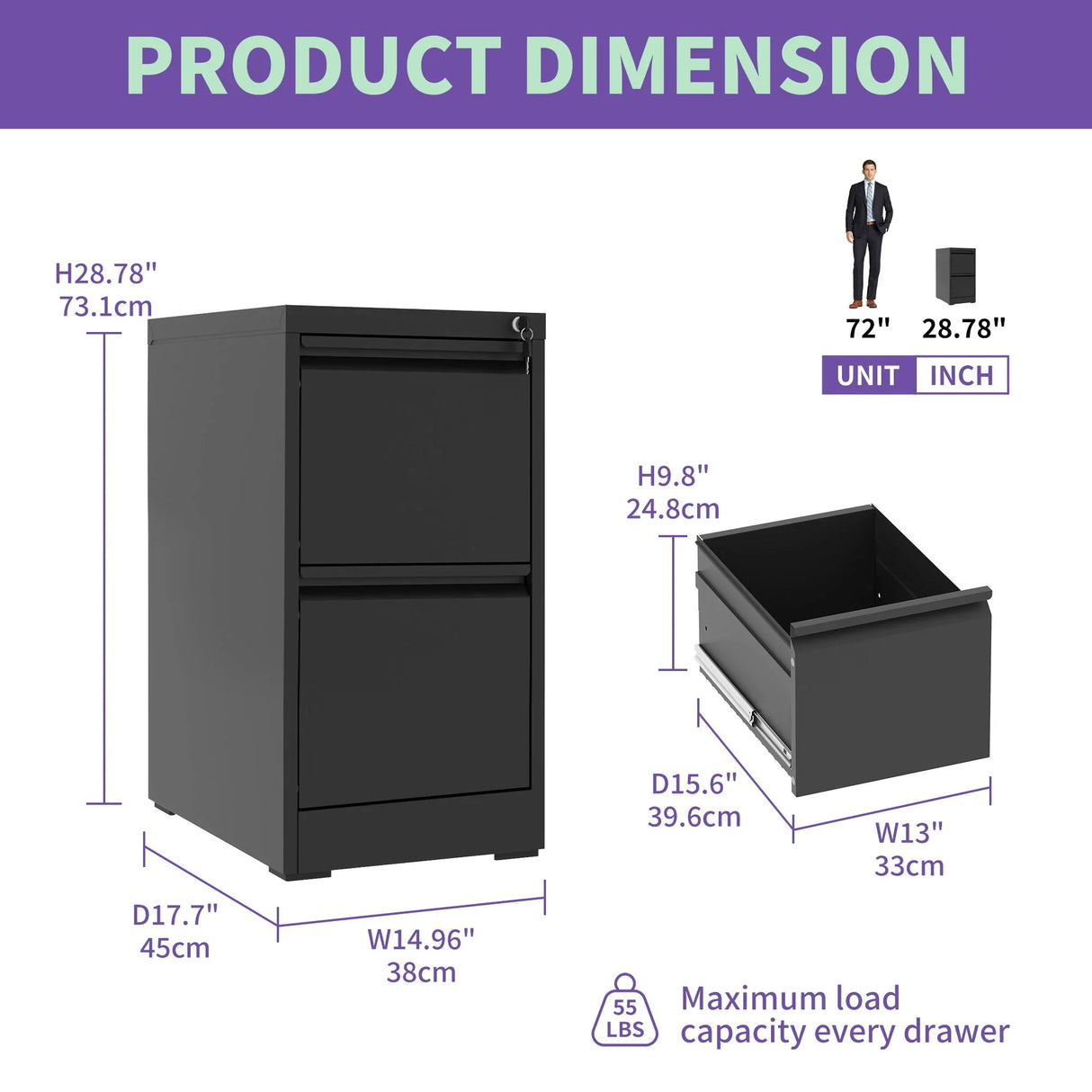 Steel Drawer Vertical File Cabinet With Lock For A4 Legal / Letter Size - Furniture Home Direct