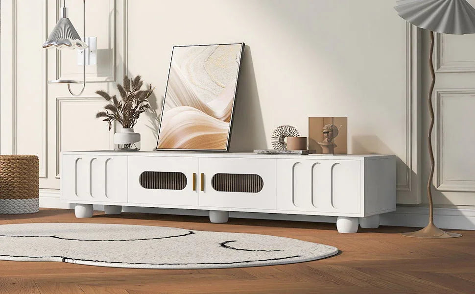 Modern TV Stand For TVs Up To 80", 2 Drawers And Cabinet - Furniture Home Direct