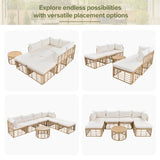 7 Piece Outdoor Patio All-Weather Rattan Sectional Sofa Set With Thick Cushions And Pillows - Beige - Furniture Home Direct