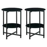 JWS Tempered Glass End Table (Set of 2), Round Coffee Table For Bedroom Living Room Office - Black - Furniture Home Direct