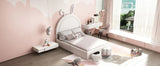 Rabbit-Shaped Bed for Kids Upholstered Full-Size White - Furniture Home Direct