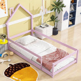 Wood Bed With House Shaped Headboard Floor Bed With Fences - Furniture Home Direct