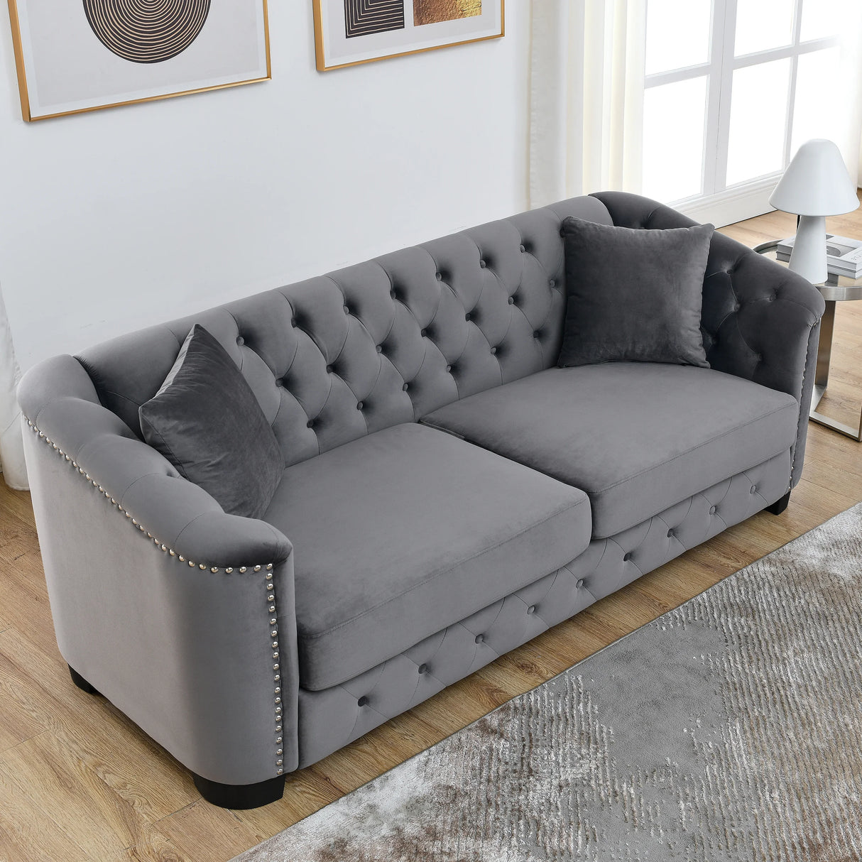 Living Room Set with 2 Sofas - Velvet Grey - Furniture Home Direct