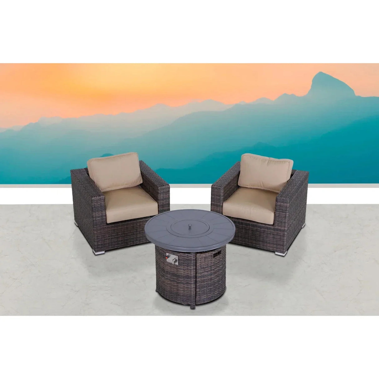 Rattan Patio Set With Comfortable Cushions And Fire Pit - Furniture Home Direct