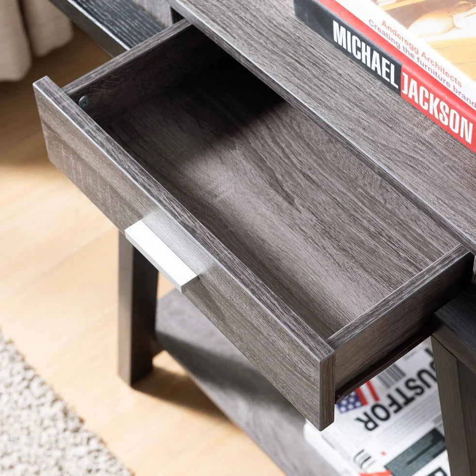 Modern Hallway Display Table With Drawer & Bottom Shelve - Distressed Gray / Black - Furniture Home Direct
