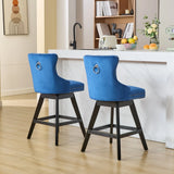 Bar Stools Swivel Velvet Tufted Nailhead Trim Set of 2 Blue - Furniture Home Direct