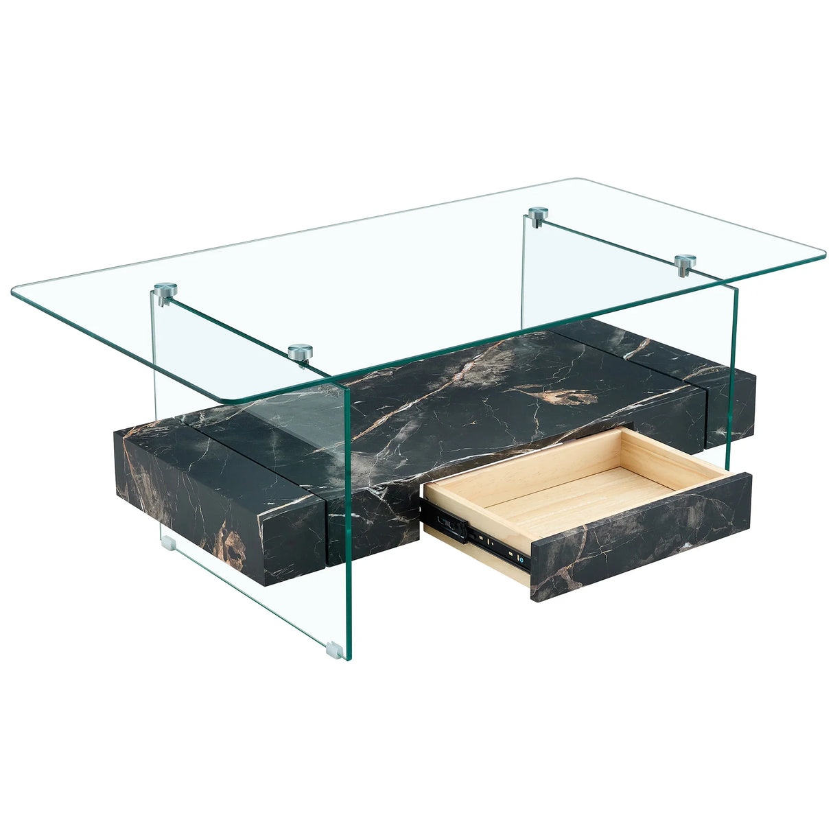 Coffee Table Two-Tier Glass With Solid Marble Base Black - Furniture Home Direct