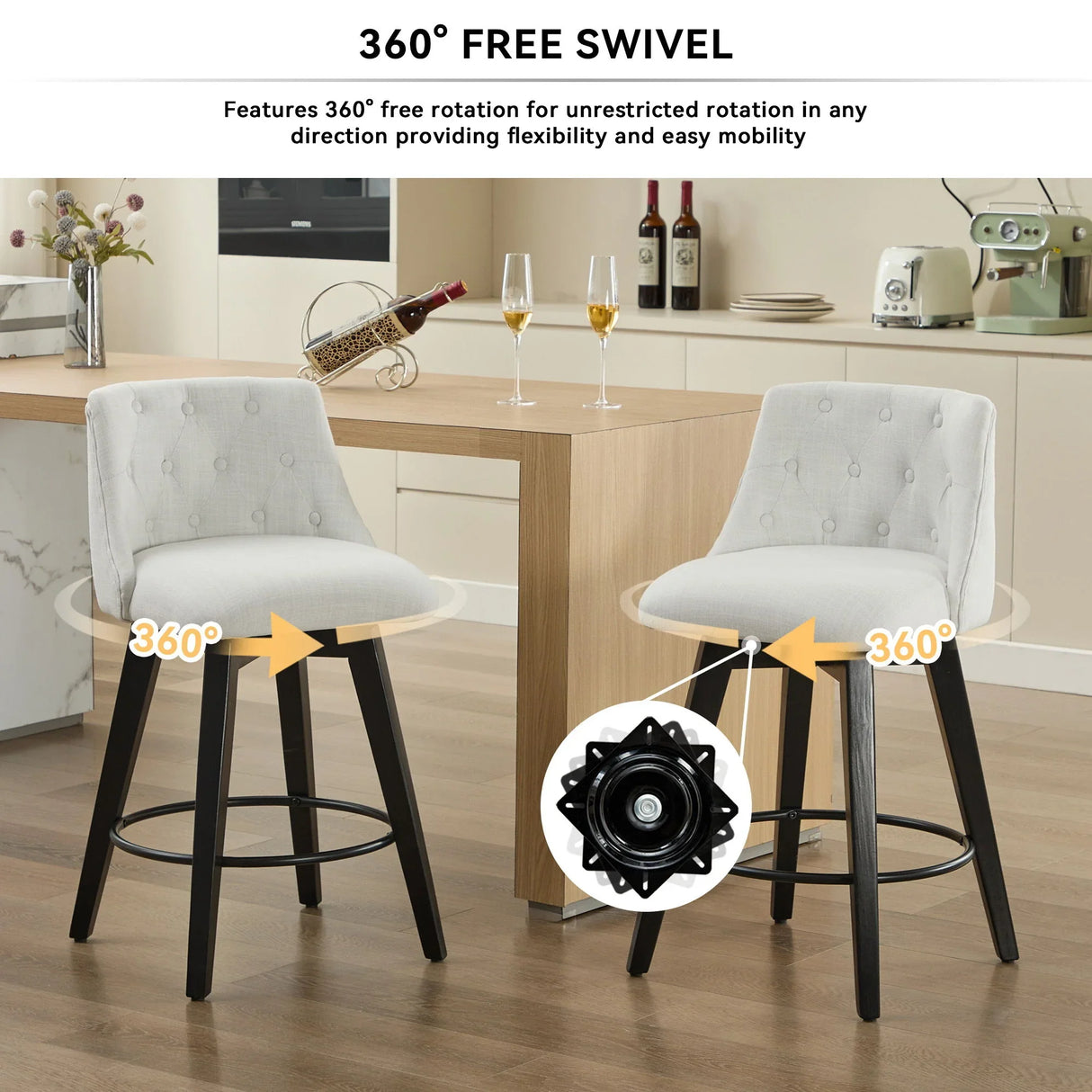 Swivel Bar Stools & Button Tufted Back (Set of 2) - Furniture Home Direct
