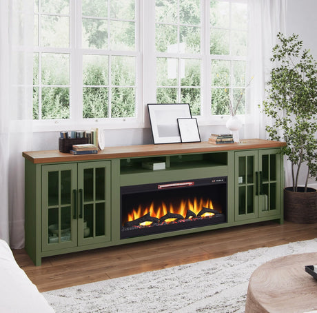 Vineyard - 97" Fireplace TV Stand Console For TVs Up To 100" - Sage Green And Fruitwood Finish - Furniture Home Direct